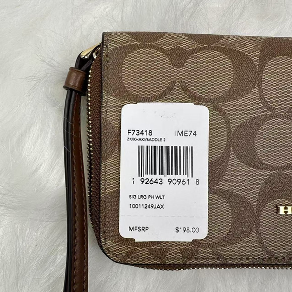 Coach Large Phone Wallet In Signature Canvas In Khaki Saddle F73418 NWT - Picture 4 of 4